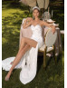 Strapless Beaded Ivory Satin Lace Slit Minimalist Wedding Dress